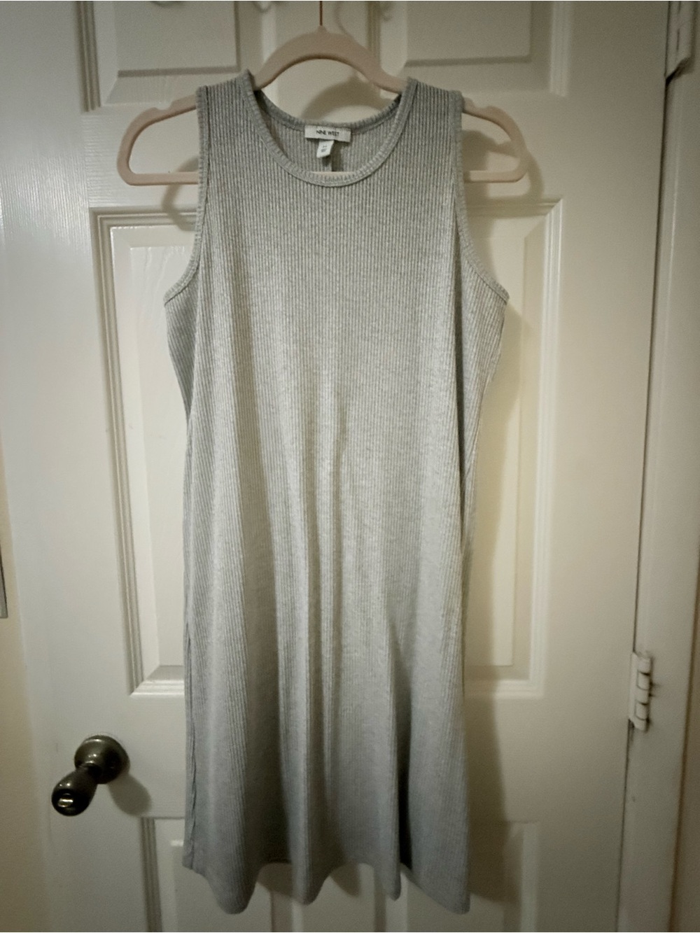 Nine West Sleeveless Ribbed Midi Dress in Light Gray